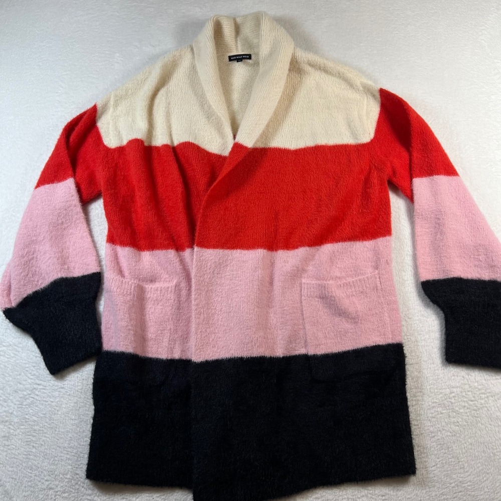 Who What Wear Colorblock Eyelash Knit Cardigan Sweater Shawl Collar Small